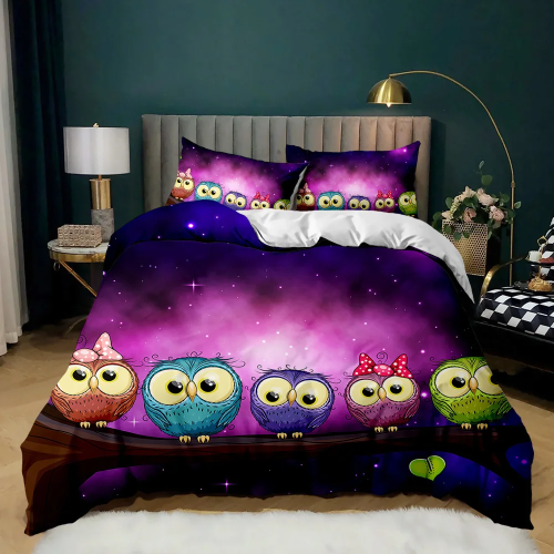 Owl Duvet Cover Twin King Queen Size Cartoon Owl Comforter Cover Bird Animal Bedding Set Kid Quilt Cover Polyester Quilt Cover
