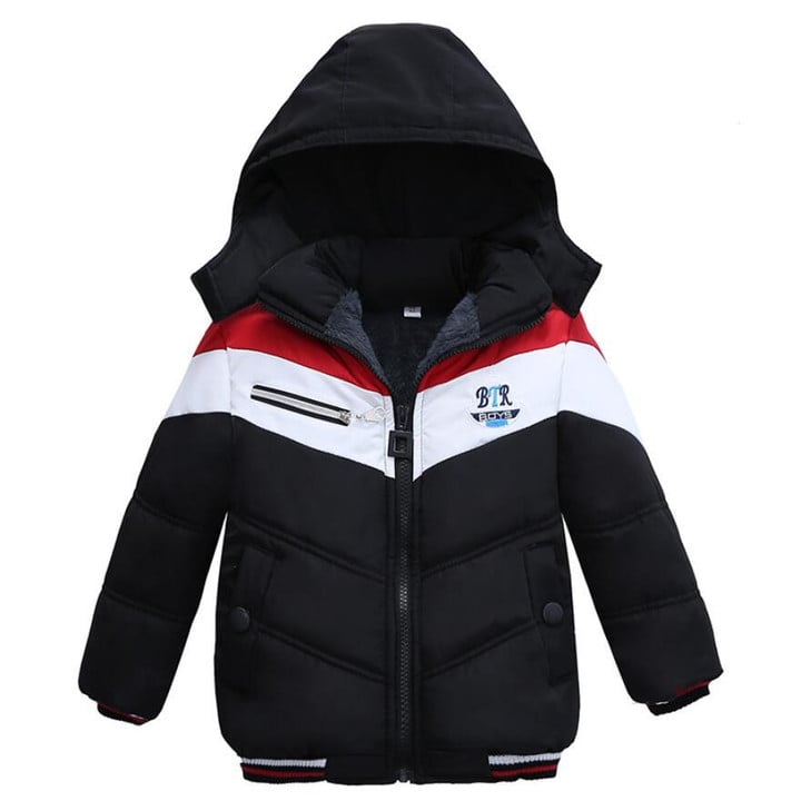 Boys Warm Thick Cashmere Jacket Winter Fur Collar Parka For Children Hooded Outerwear Windproof Baby Boy Fashion Letter Coat