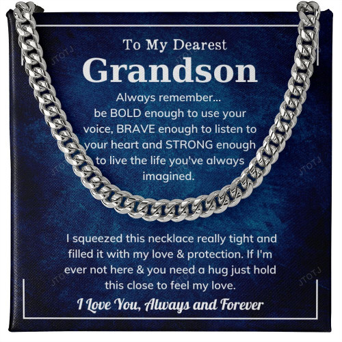Personalized Boy Necklace To My Dearest Grandson From Grandma Grandpa, Custom Boys Chains Gifts From Nana
