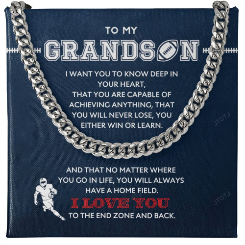 Football Necklace To My Grandson From Grandma Grandpa, Boy Athletes Pendant Gifts From Nana to Football Player