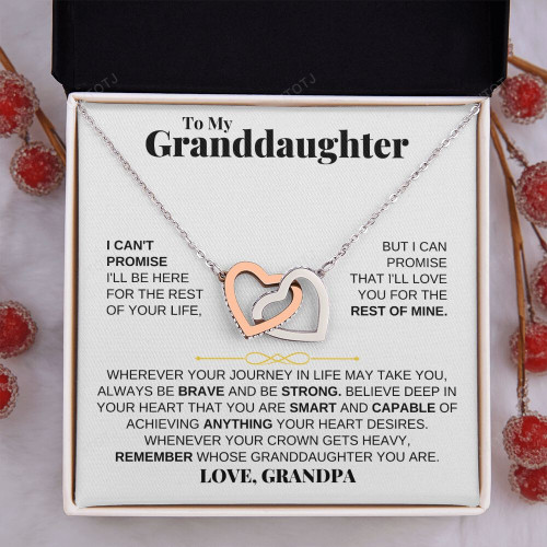 Interlocking Heart Necklace For Granddaughter from Grandpa Grandma, Beautiful Jewelry Birthday Gift from Grandfather Grandmother