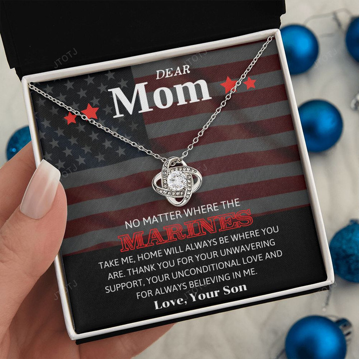 Marines Mom Necklace From Soldier, Mama Dainty Necklaces, White Gold Pendant For Mum, Love Christmas Gifts for Mothers