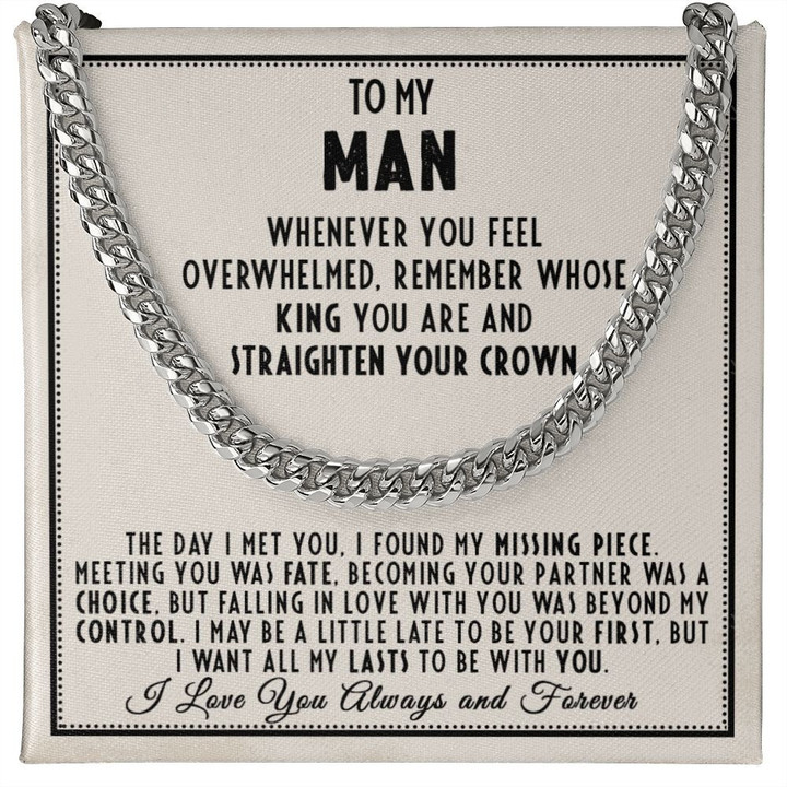 Necklace To My Man, Cuban Link Chain Necklaces for Him,Romantic Birthday Gift For Men