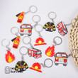 12Pcs Cartoon Firefighter Theme Party Gift Fire Truck PVC Keychains Toy for Kids Birthday Party Favors Pinata Fillers Goodie Bag