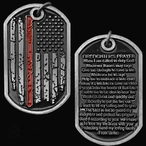 US Firefighter Challenge Coin Fireman Dog Tag with Firefighter Prayer Thin Red Line Fireman Pendant Collection Souvenirs Gifts