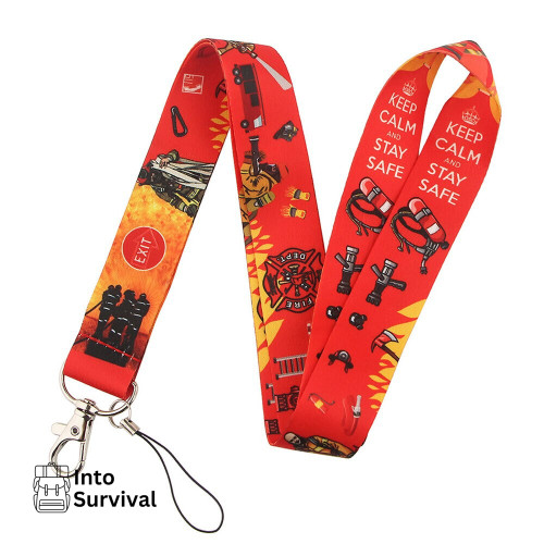 Fireman Lanyards Keychain Fire Dept. Firefighter Logo Key Straps Keep Calm and Stay Safe Mobile Phone Hang Rope Neckband Keyring