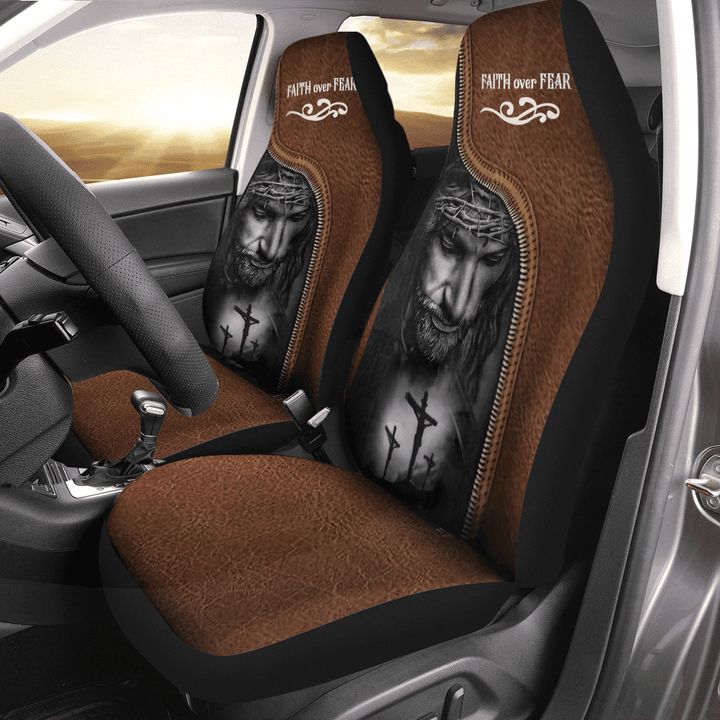 Faith Over Fear Jesus- Car Seat Cover Size Universal Fit