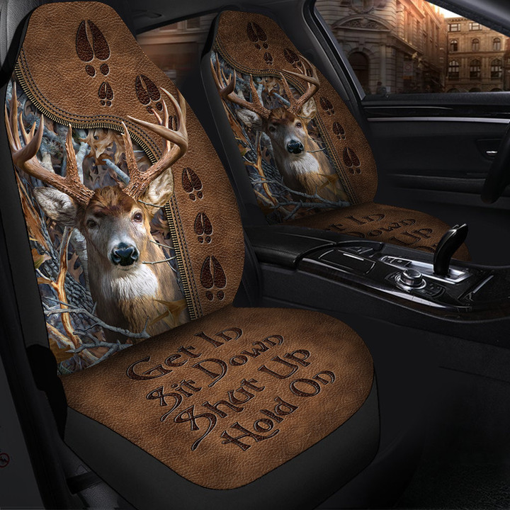 Deer Hold on Funny Car Seat Covers Universal Fit Set 2