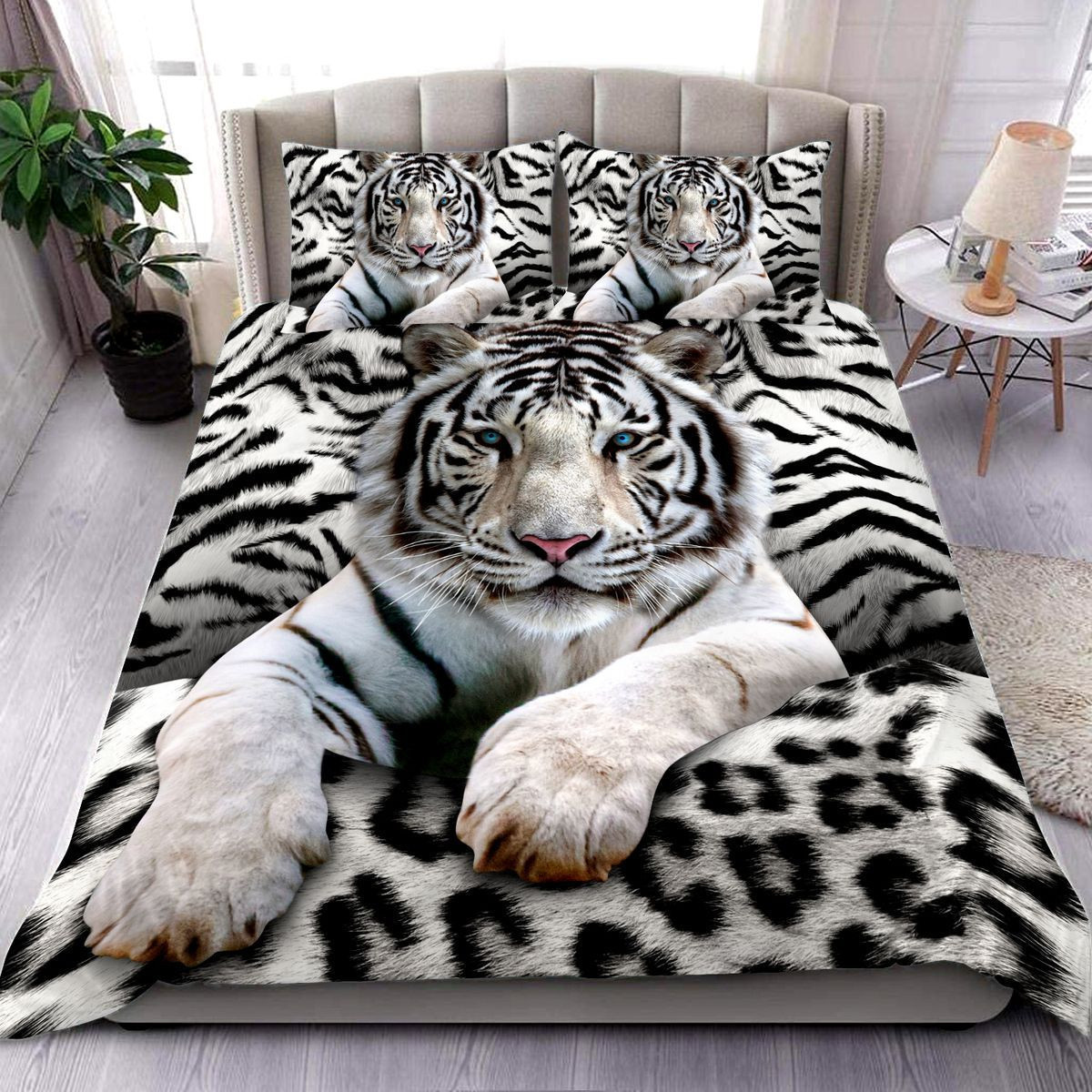 Cool White Tiger Pattern All Over Printed Bedding Set - Gearprints