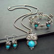 Vintage Owl Necklace, Earring and Bracelet Jewelry Sets For Women