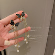 Rhinestone Butterfly Pearl Chain Tassel Earrings