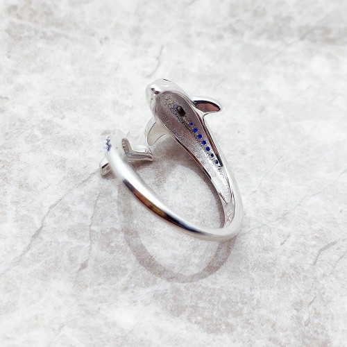Ring Dolphin With Blue Stones