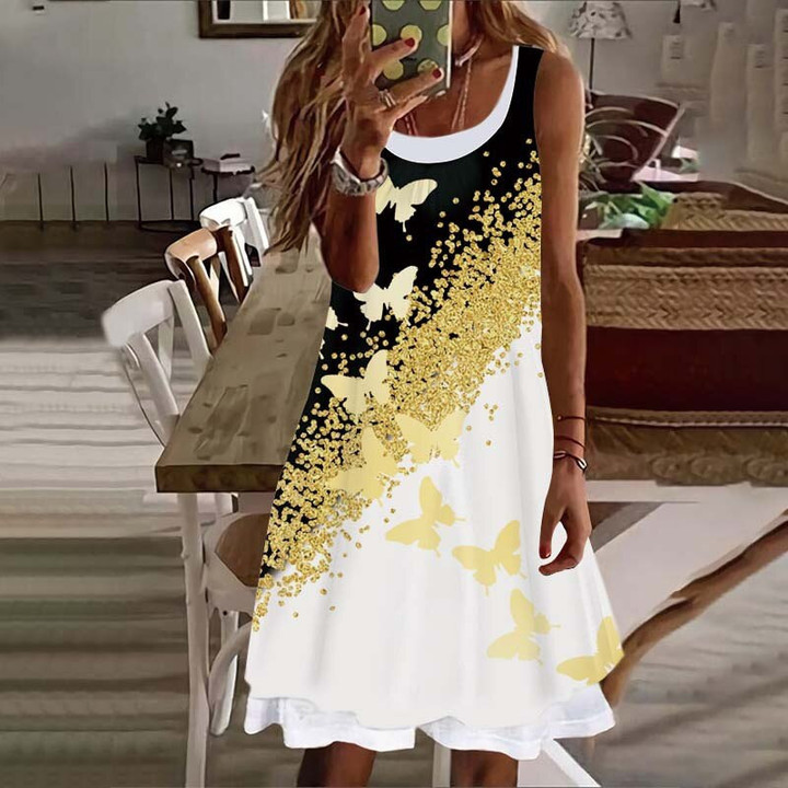 Butterfly 3D Print Knee Length Dress