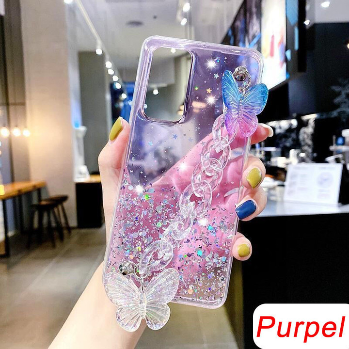 Crystal butterfly Wrist Strap Phone Case For Samsung