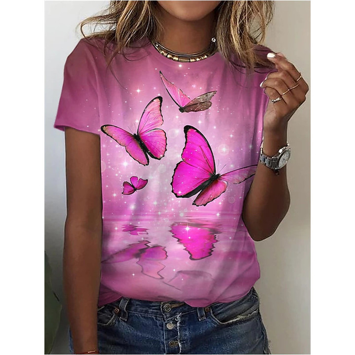 Butterfly T-Shirts Flower 3D Print Streetwear Women's