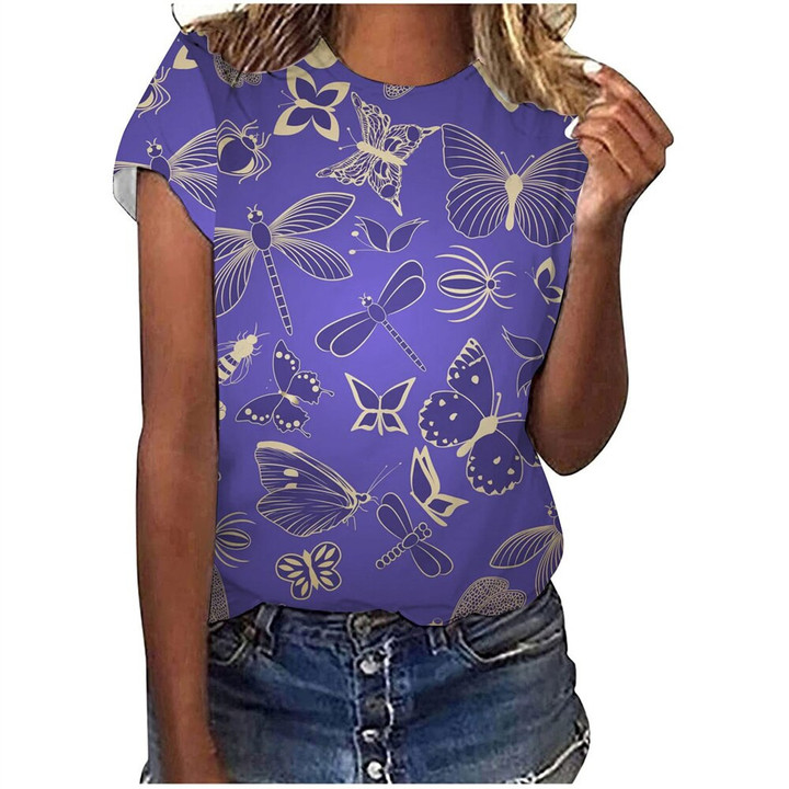 Women's T-shirt Short Sleeve Tops Tees 3D Dragonfly