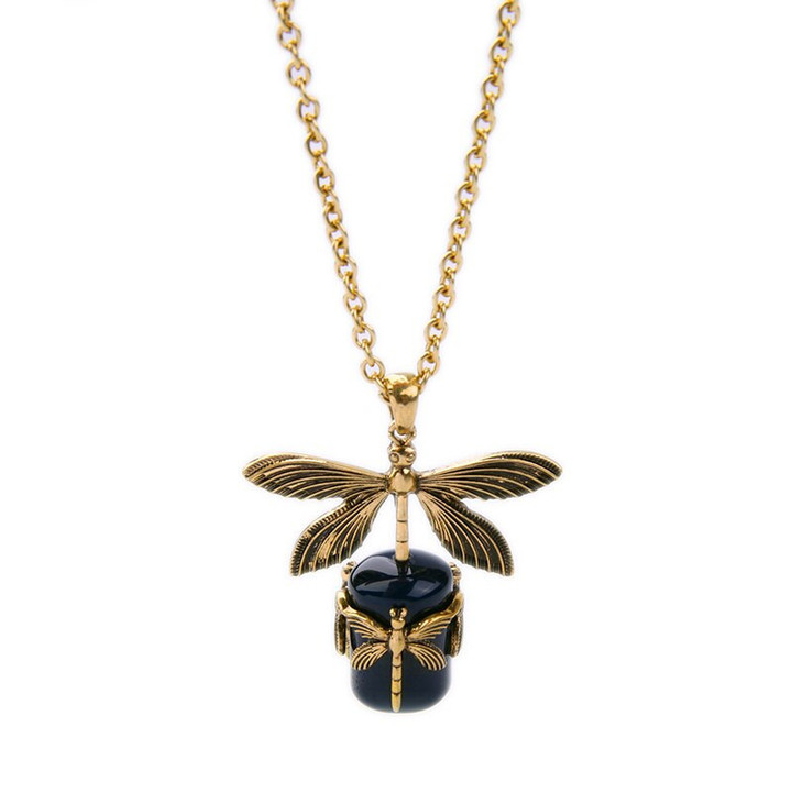 Vintage Gold Color Alloy Dragonfly Pendant Necklace