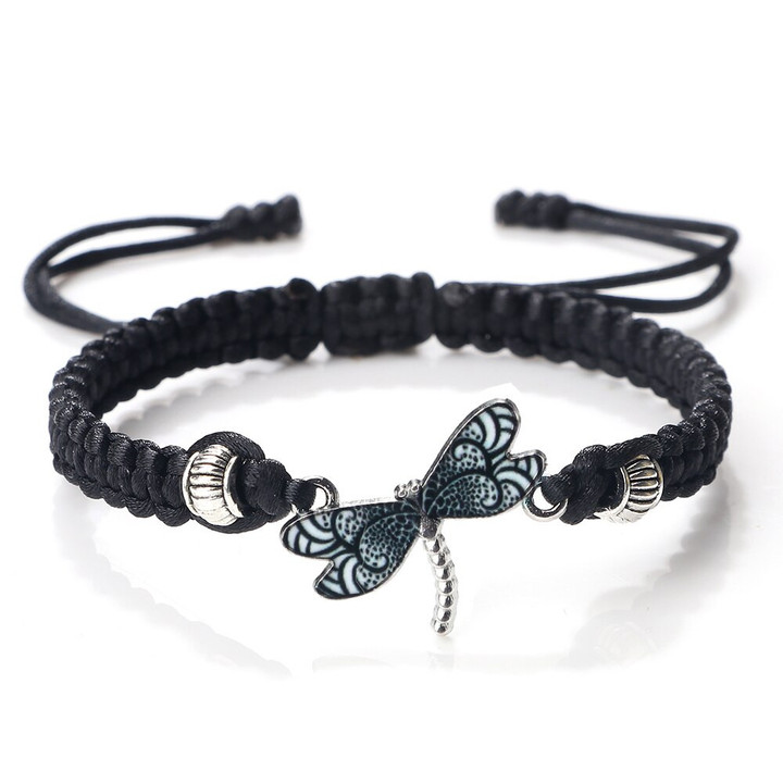 Handmade Black Dragonfly Pendant Bracelet