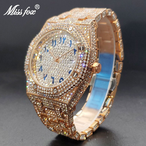 Luxury Quartz Watch For Men Hip Hop Rock Steet Style Wristwatches For Male Stylish Expensive Bling Bling ساعات يد مقاومة للماء