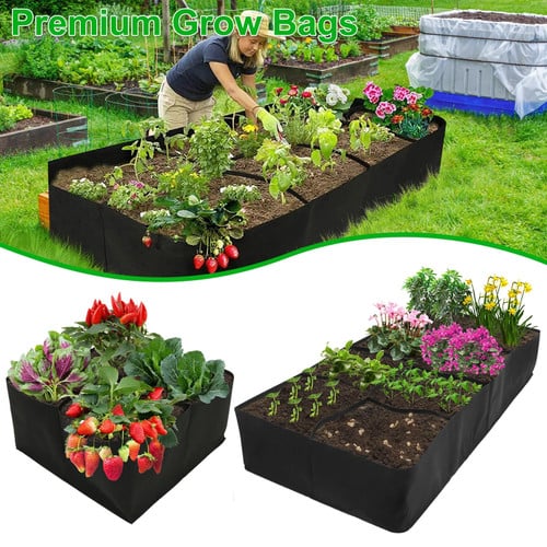 Garden Raised Planting Bed 4/8 Grids Reusable Fabric Raised Garden Bags Portable Rectangle Grow Bag Vegetable Planting Bag