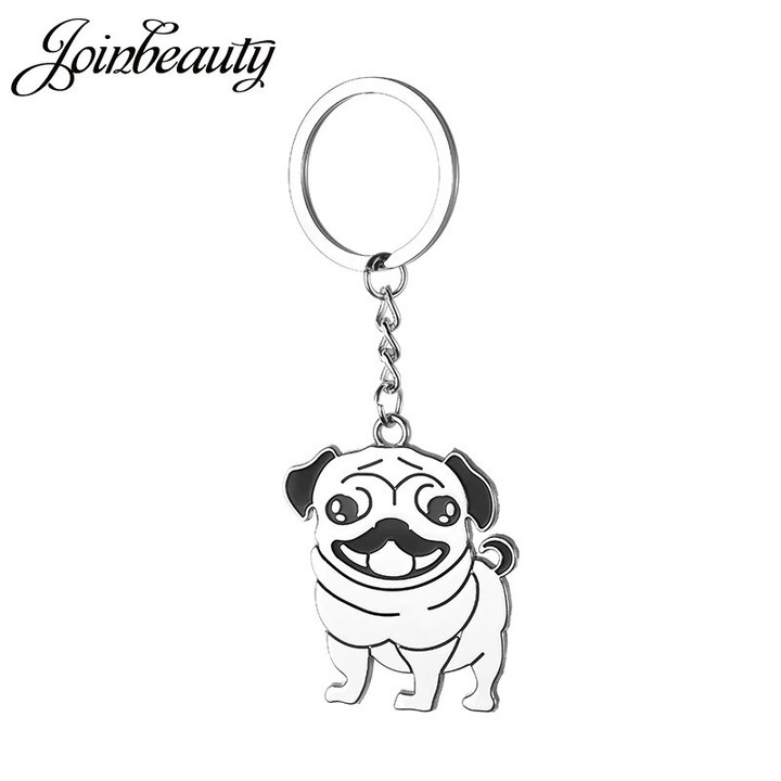 Cute Pug Dog Key Chain Animal Keyring Holder Stainless steel Metal Pendant Gift Bag Black Pug Jewelry SS69