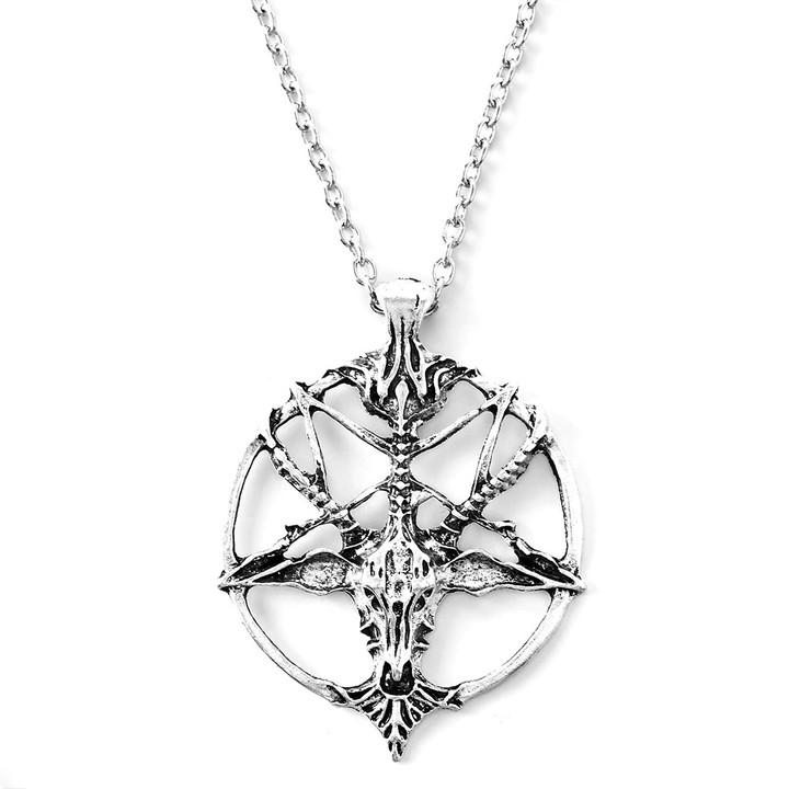 Pentagram Pan God Skull Goat Head Pendant Chain Necklace
