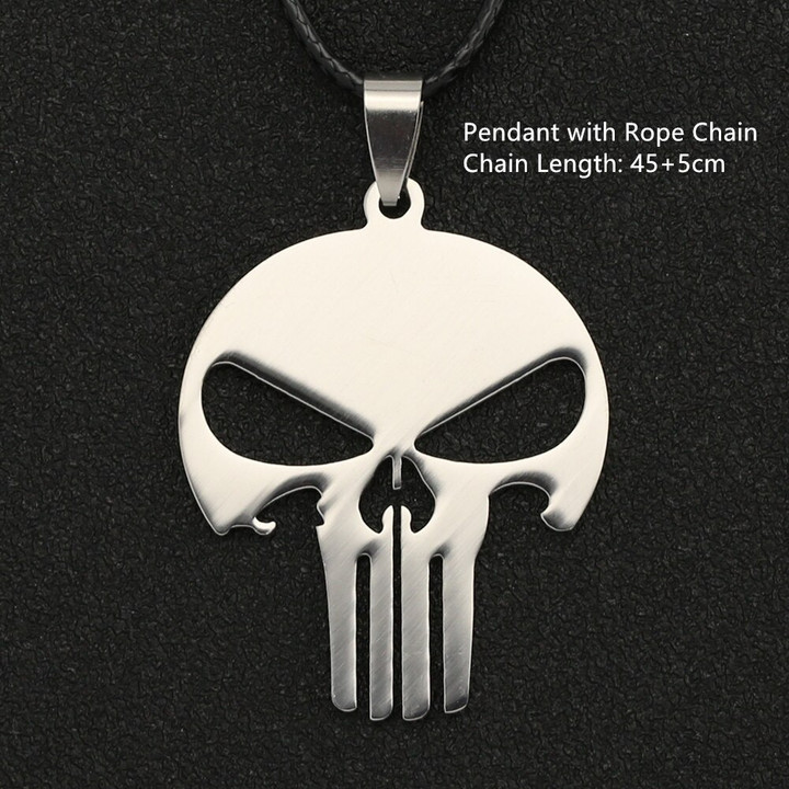 The Punisher Necklace Frank Castle Skull Head Eye Crossbones Army