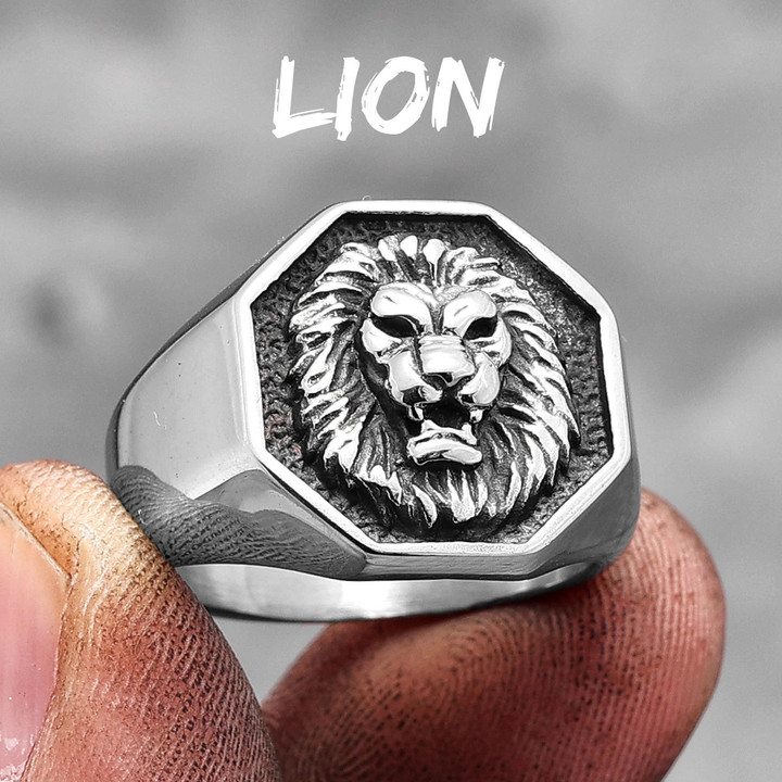 Lion King Animal Stainless Steel Mens Womens Rings Punk Trendy Unique