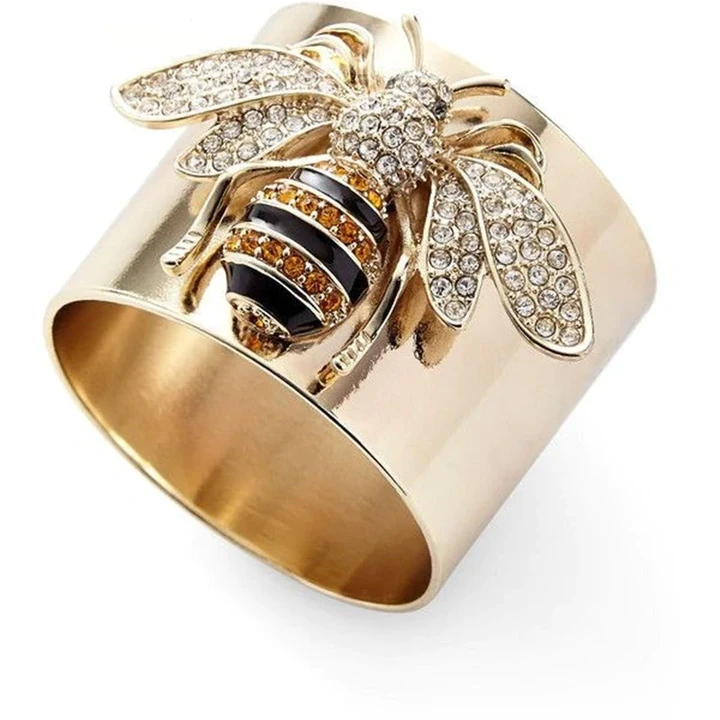 New Fashion Luxury Punk Three-Color Gold-Plated Metal Bee Inlaid Zircon Ring