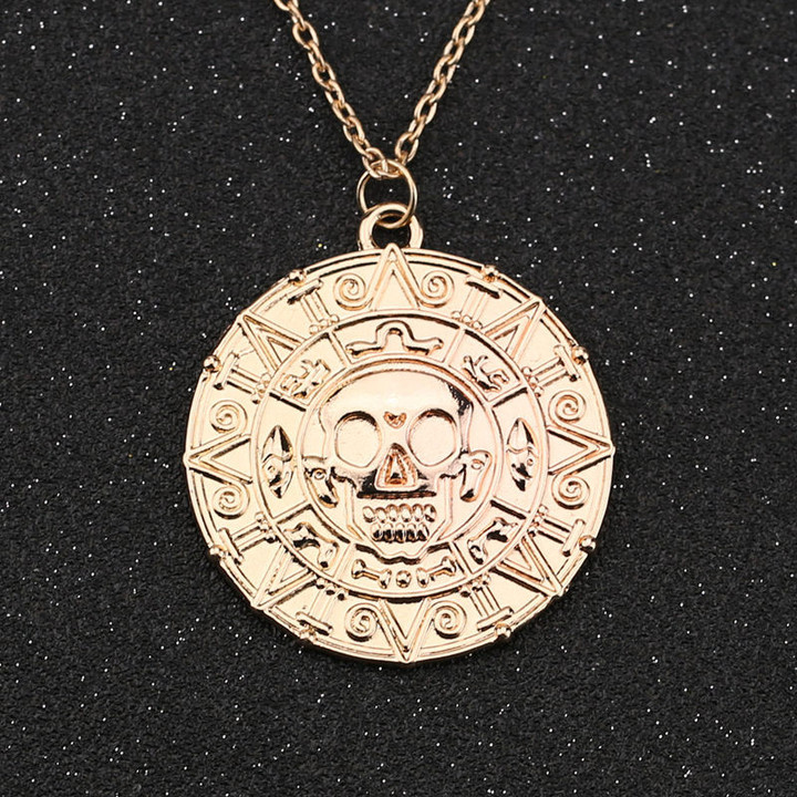 Pirates Of The Caribbean Necklace Jack Sparrow Aztec Coin Medallion Johnny Dep