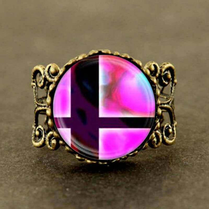 Super Smash Bros Ball Pink and Black Mens chain brass steel Ring steampunk Jewelry Gift women