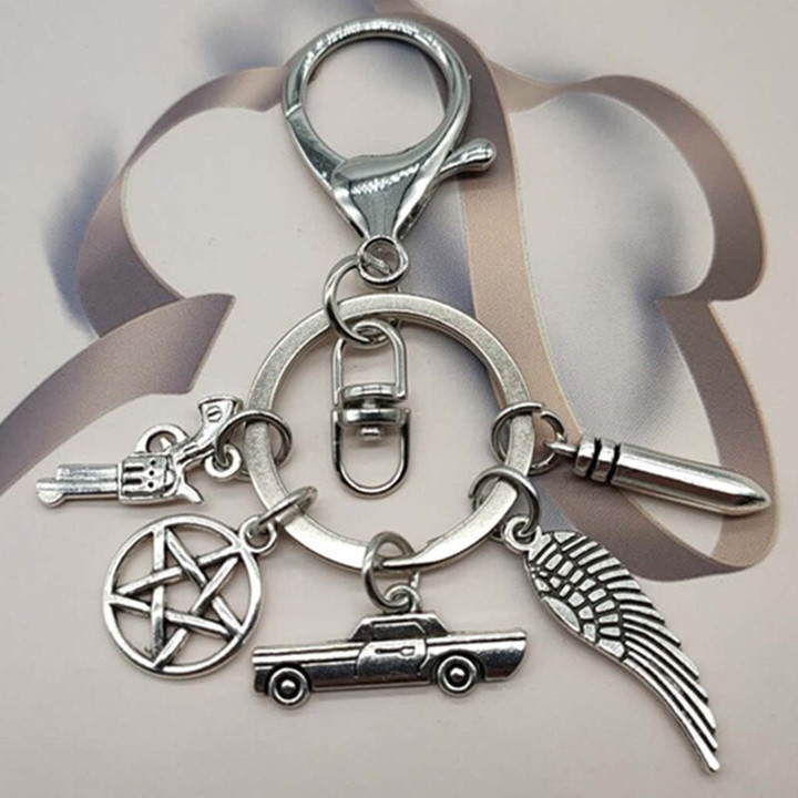 Fashion Movie Supernatural Keychain Dean Sun Pendant Keychain Retaining Ring Unisex Pentagram Metal Keychain