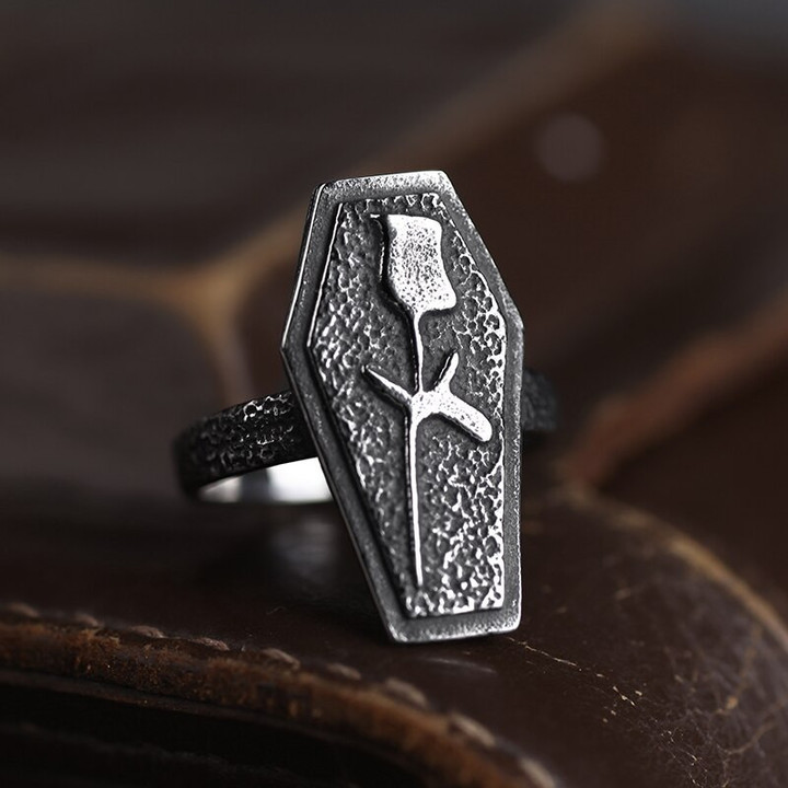 Fashion Retro Undertaker Antique Vampire Ring With Flowers Stainless Steel With Movie Punk Rock Jewelry For Man Women Party Gift