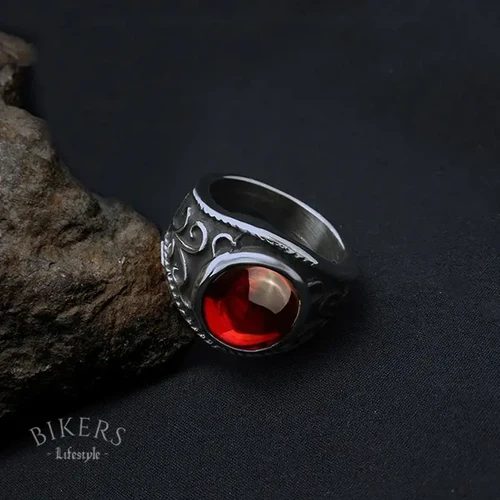 Flowers With Red Garnet Natural Stone Ring