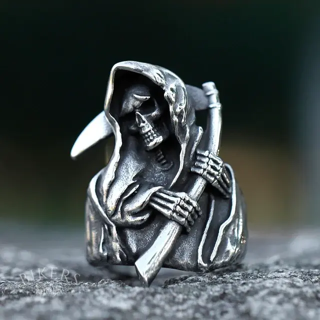 Goth Death Sickle Skull Ring