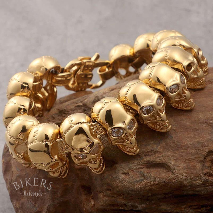 Gold Plated Large Skull Bracelet | Length 22cm (8.66in)