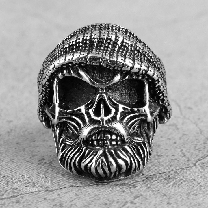 Gangster Big Beard Hat Skull Ring