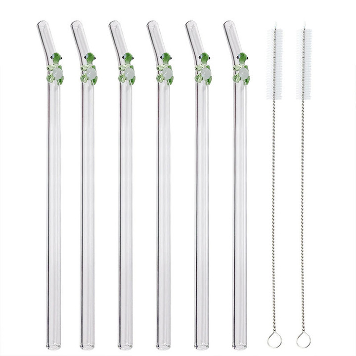 1 Set Glass Straw with Turtle Decor and Cleaning Brush