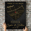 Anniversary Gift Custom Map Where It All Began Personalized Canvas