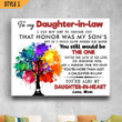 To My Daughter-In-Law Family Tree Wedding Gift From Mother-In-Law Wall Art Horizontal Poster Canvas Framed Print