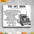 To My Son Trucker Gift From Dad Wall Art Horizontal Poster Canvas Framed Print