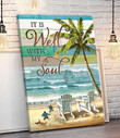Tropical Beach Canvas Art, Sea Turtle Wall Art, It Is Well With My Soul Wall Art