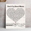 Don't Cry Sweet Mama Typography Heart Shape Dog Memorial Gift Wall Art Vertical Poster Canvas Framed Print