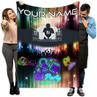 Personalized Skull DJ Blanket Skull Neon Light For DJ Female, Custom Name DJ Fleece and Sherpa Blanket, Gift for Girlfriend