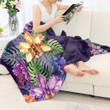 Colorful Watercolor Cattleya Print Blanket