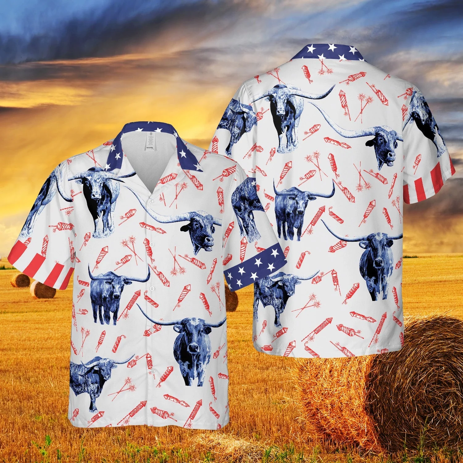 Independence Day Fire Cracker Tx-Longhorn Pattern All Printed 3D Hawaiian Shirt