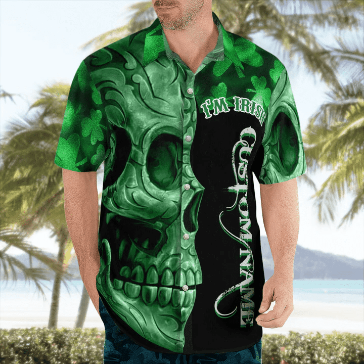 Irish St. Patrick Day hawaiian shirt, Green Shamrocks Reflecting Light On Black Background 3D Hawaii Shirt - Gift For Irish