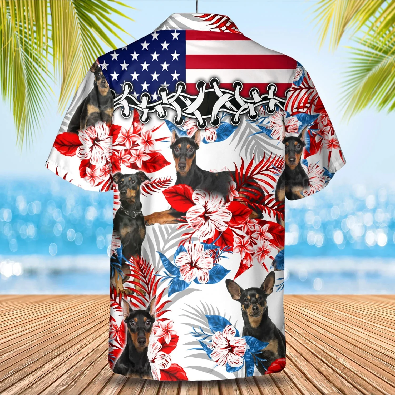 German Pinscher American flag Hawaiian Shirt, Summer aloha shirt, Men Hawaiian shirt, Gift for summer
