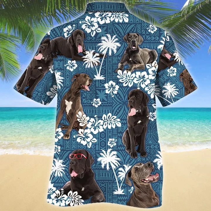 Gift For Great Dane Dog Lovers Blue Tribal Pattern Hawaiian Shirt