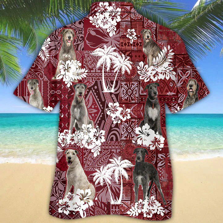 Irish Wolfhound Red Hawaiian Shirt, Gift for Dog Lover Shirts, Men's Hawaiian shirt, Summer Hawaiian Aloha Shirt